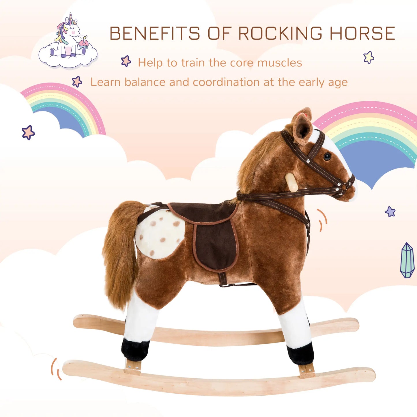 Baby Rocking Horse, Plush Animal Rocker, Ride on Toy, Realistic Sound, Brown Rocking Horses at Gallery Canada