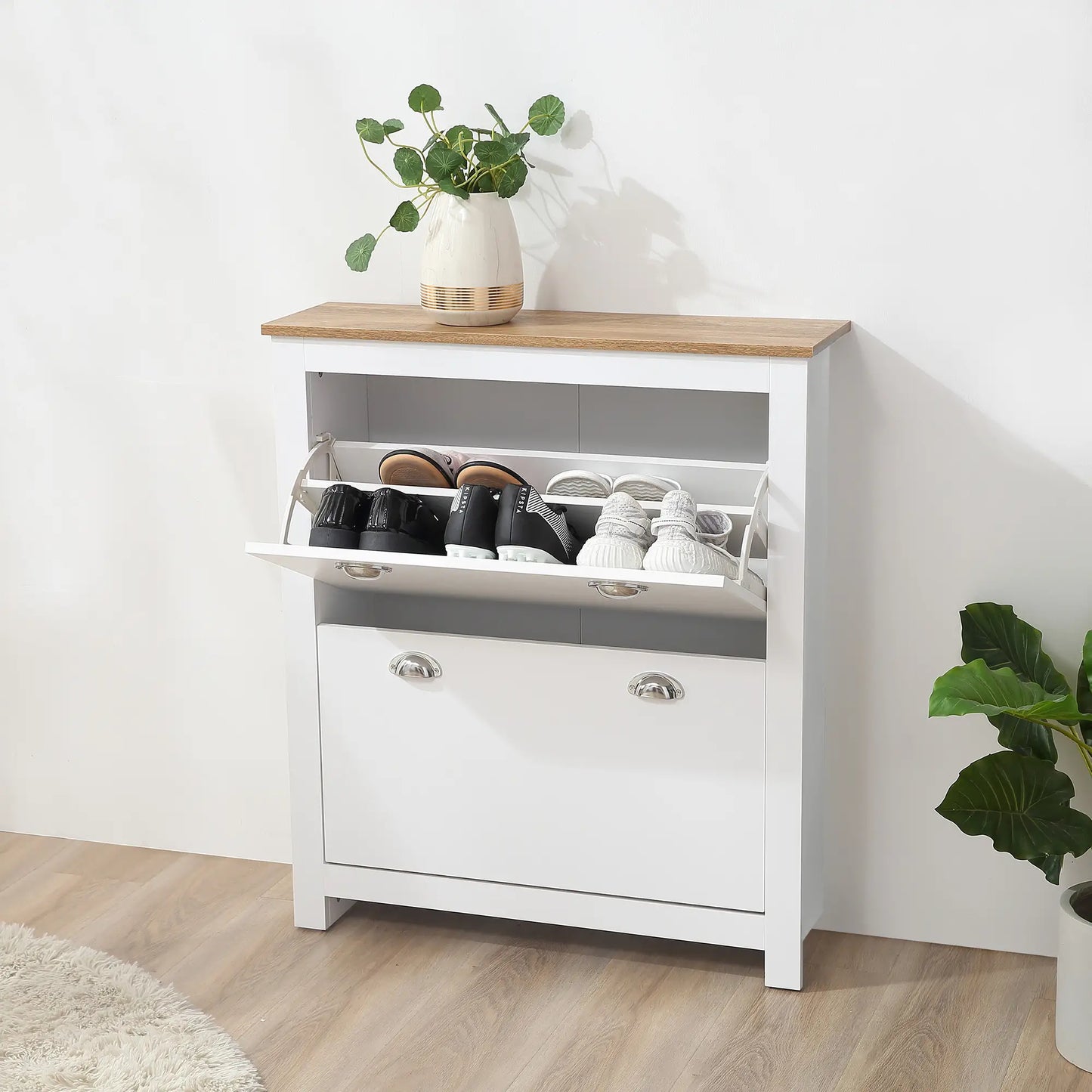 Entryway Shoe Cabinet, 2 Flip Drawers, Adjustable Shelves, 12 Pair, White Shoe Storage Cabinets & Racks at Gallery Canada