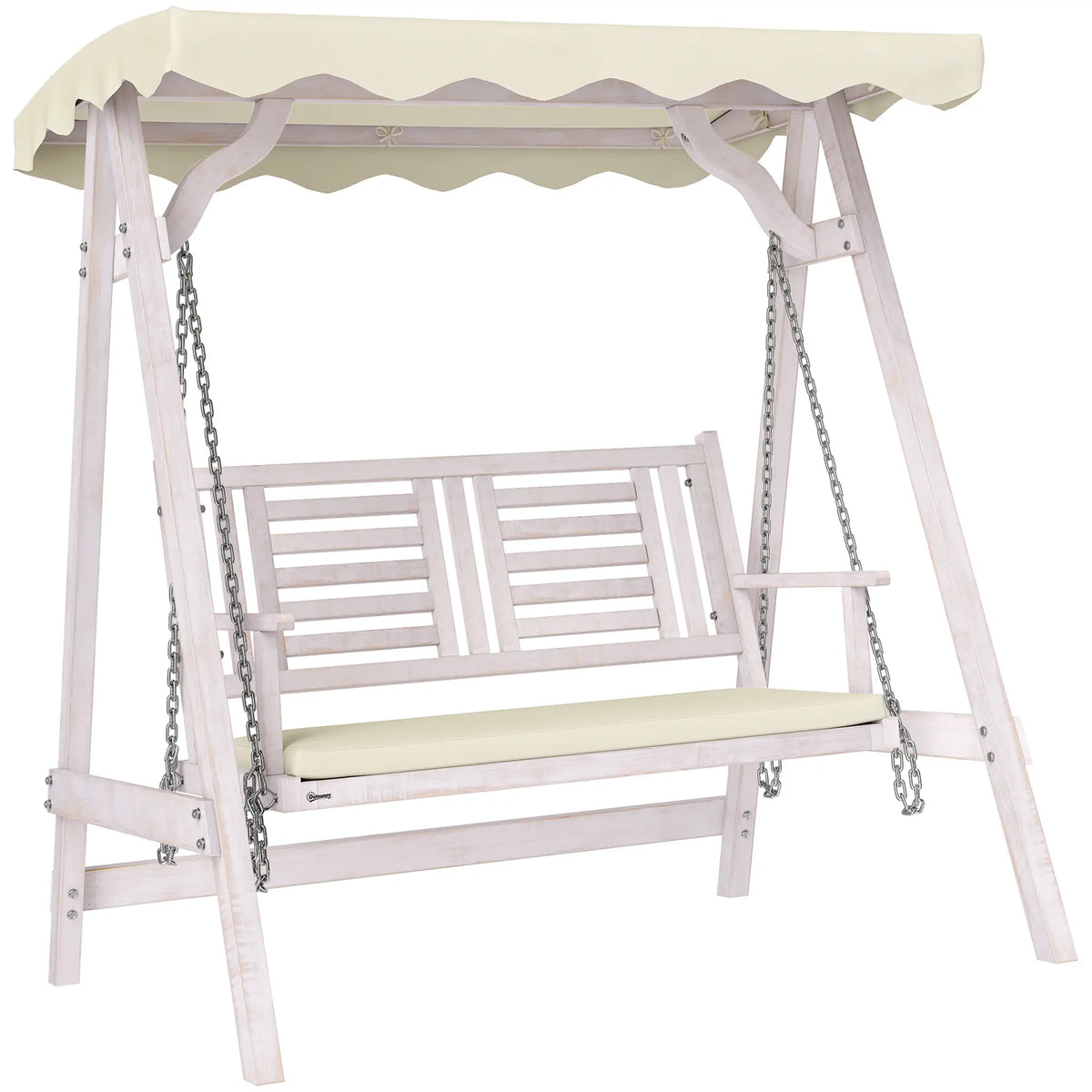 2 Seater Patio Swing With Stand, Canopy & Cushion Patio Swings with Stand Beige and White at Gallery Canada