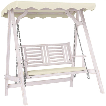 2 Seater Patio Swing With Stand, Canopy & Cushion Patio Swings with Stand Beige and White at Gallery Canada