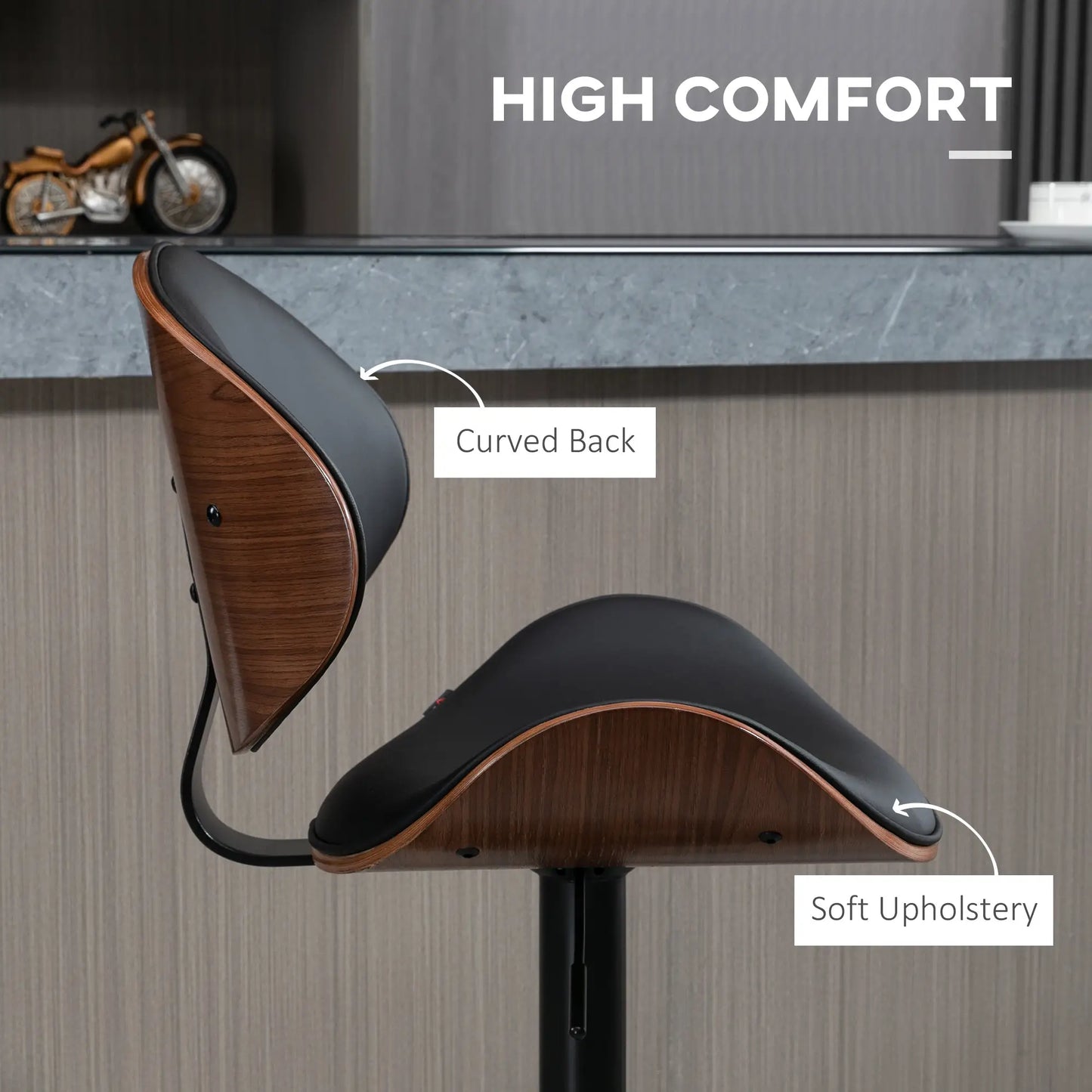 Modern PU Leather Swivel Bar Stools, Set of 2, Adjustable with Footrest, Black Bar Stools at Gallery Canada