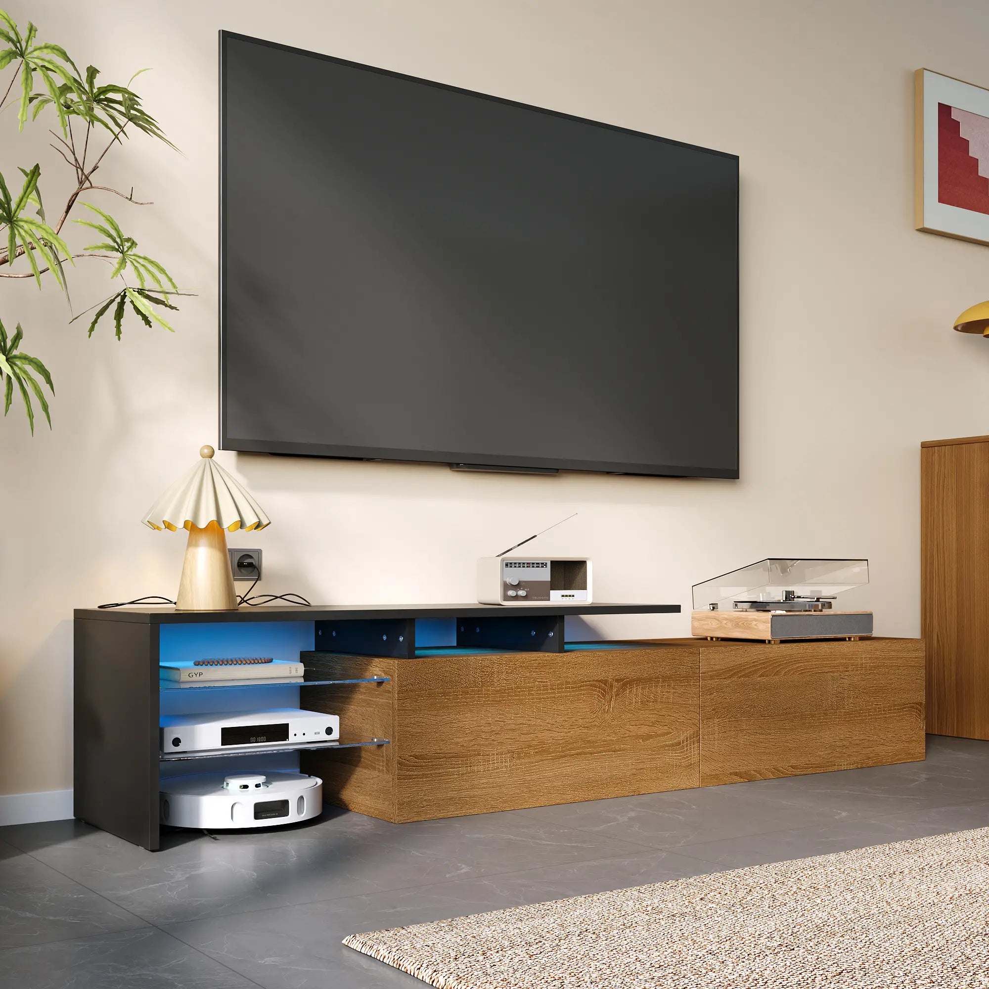 TV Stand With Glass Shelves, LED Lighting, 67