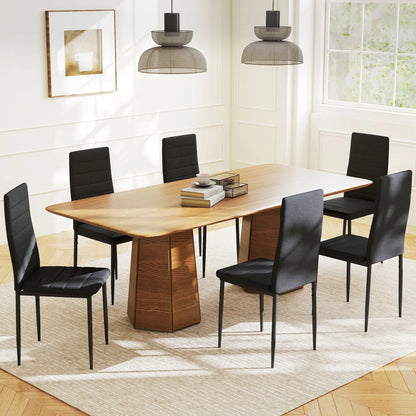 Modern High Back Dining Chairs, PU Leather Upholstered, Set of 6, Black Dining Chairs at Gallery Canada