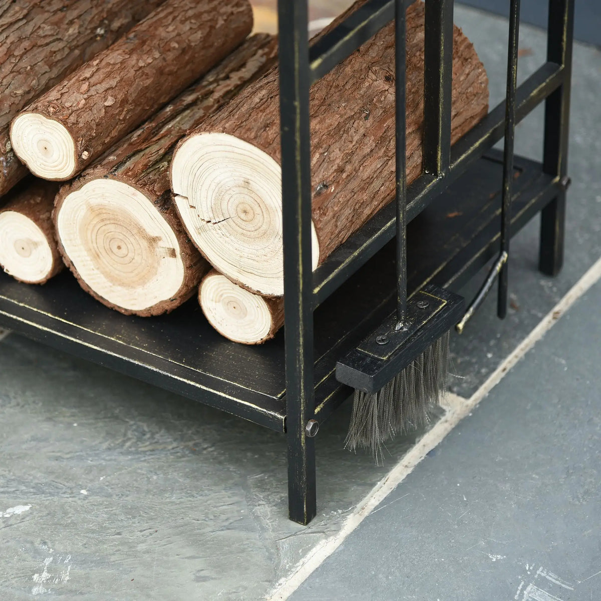 2-Layer Heavy Duty Firewood Rack, 4 Tools, Black and Gold Firewood Racks at Gallery Canada