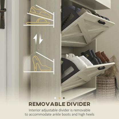 Slim Shoe Storage, 2 Flip Drawers, Adjustable Shelves, 12 Pair, Distressed, White Shoe Storage Cabinets & Racks at Gallery Canada