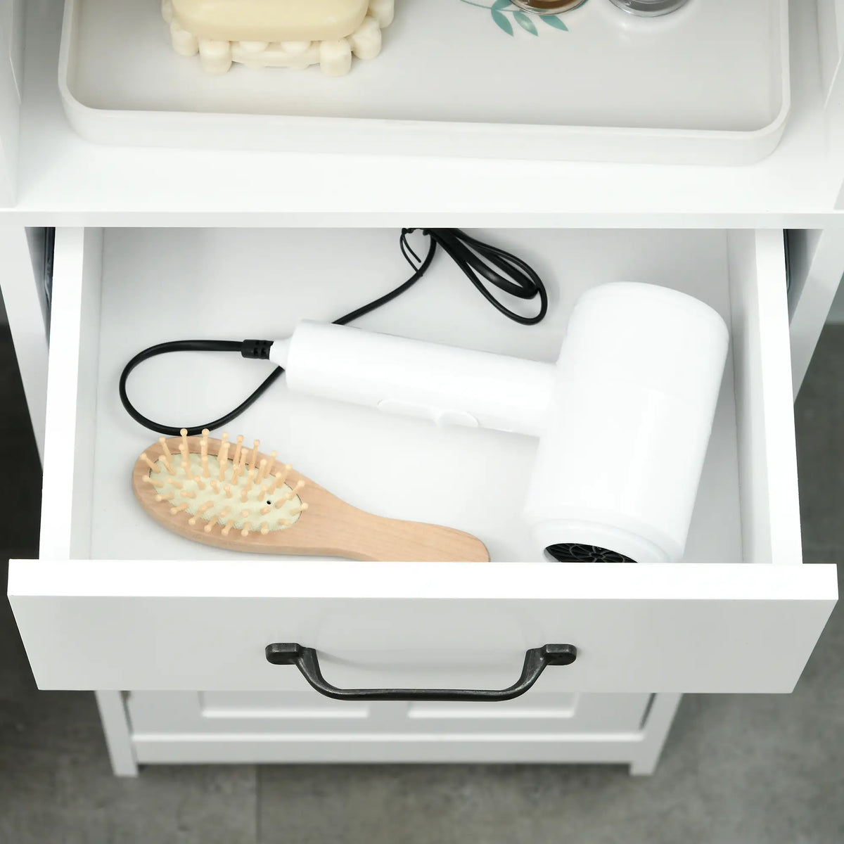 Modern Bathroom Cabinet, Narrow Vanity with Open Shelf, White Bathroom Cabinets at Gallery Canada