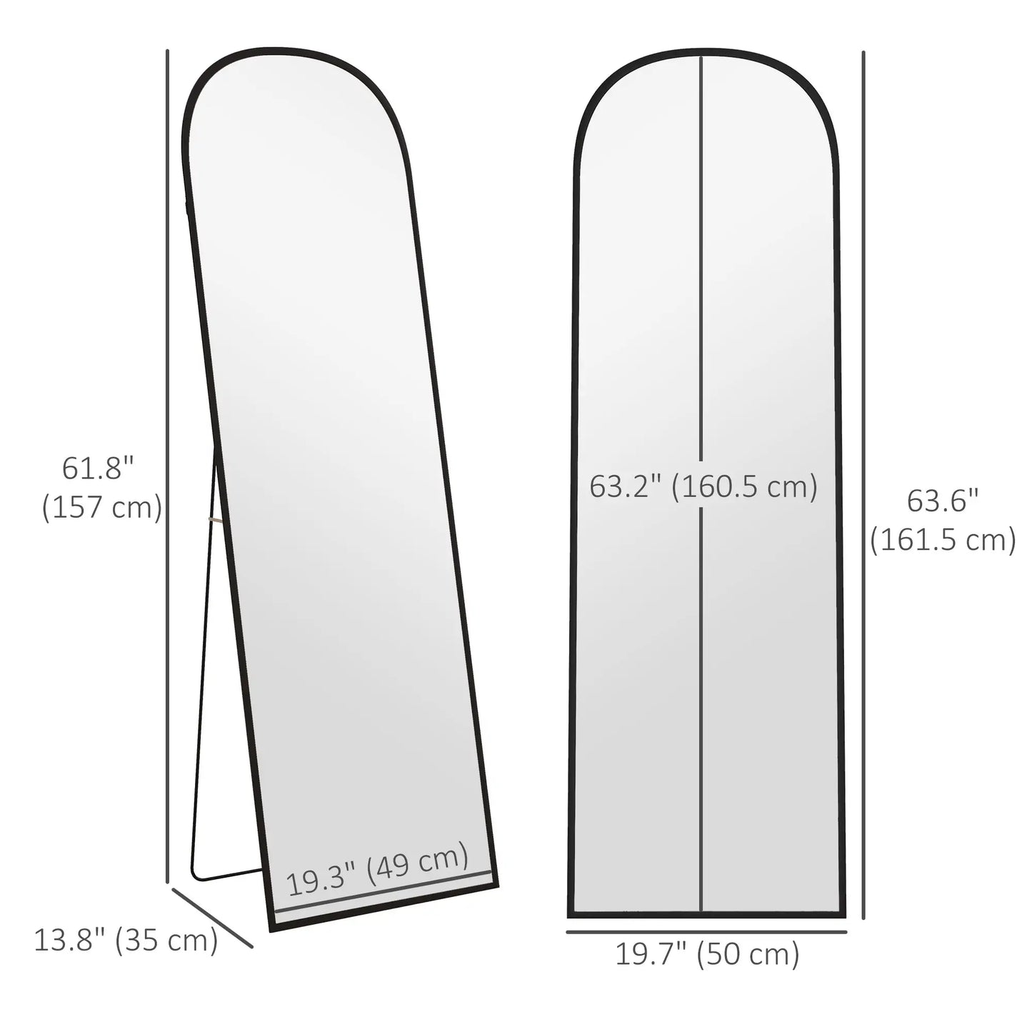 Arched Standing Mirror, 64" x 20", Full Length, Wall Mount, Black Full Length Mirrors at Gallery Canada