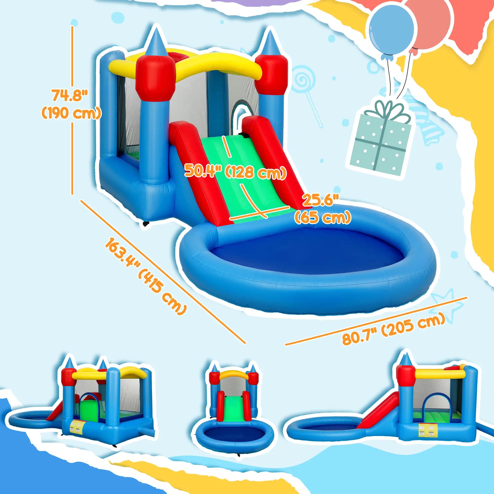 Inflatable Bounce House with Slide, Basketball, Ball Pit, 163