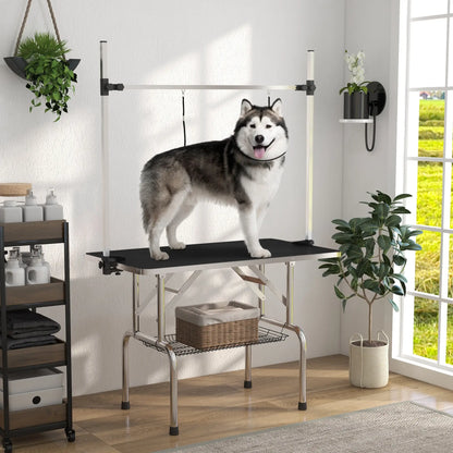 Adjustable Dog Grooming Table, 2 Safety Slings, Storage Basket, Black Dog Grooming Tables at Gallery Canada