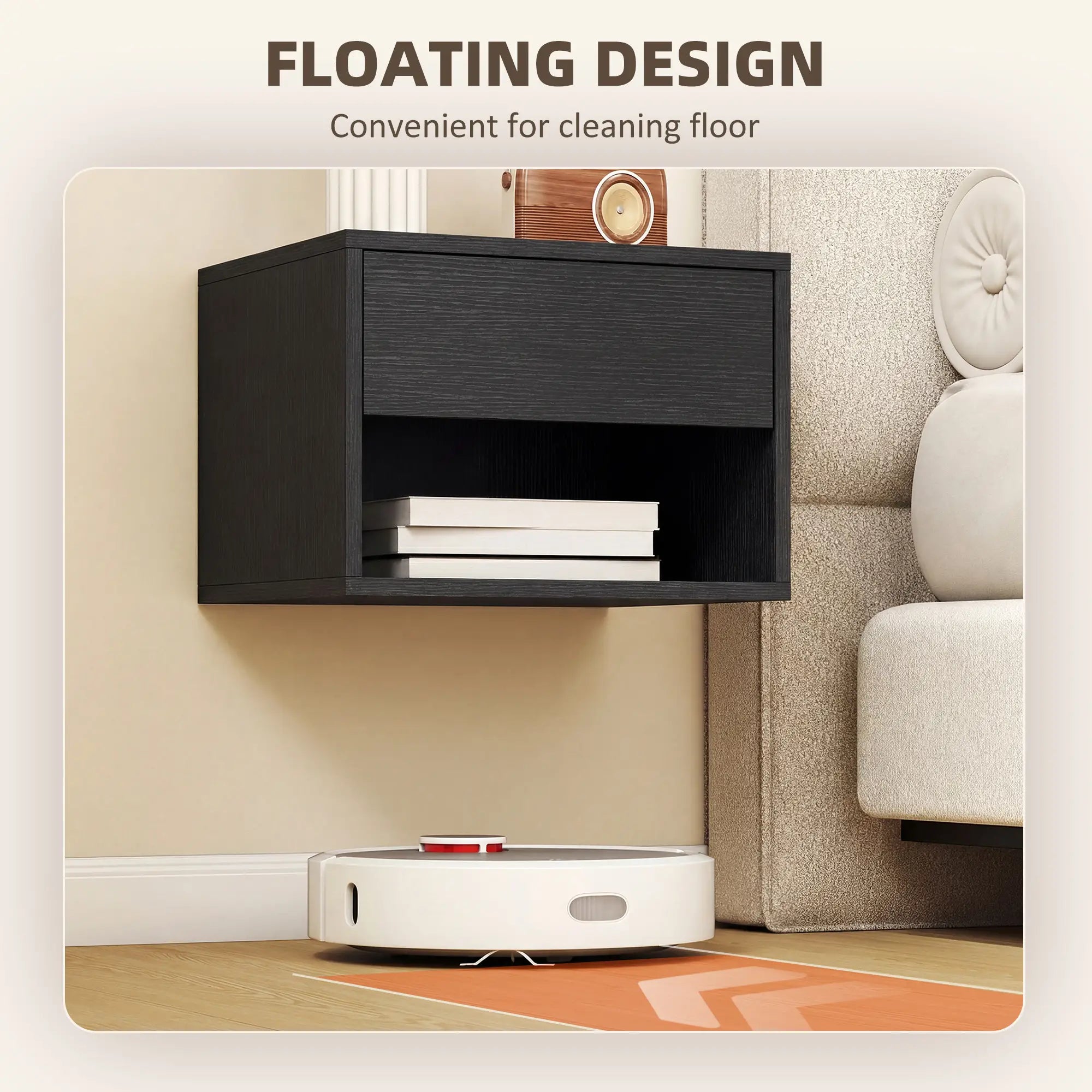 Floating Nightstand Set of 2, Wall Mounted Bedside Table with Drawer, Black Bedside Tables at Gallery Canada