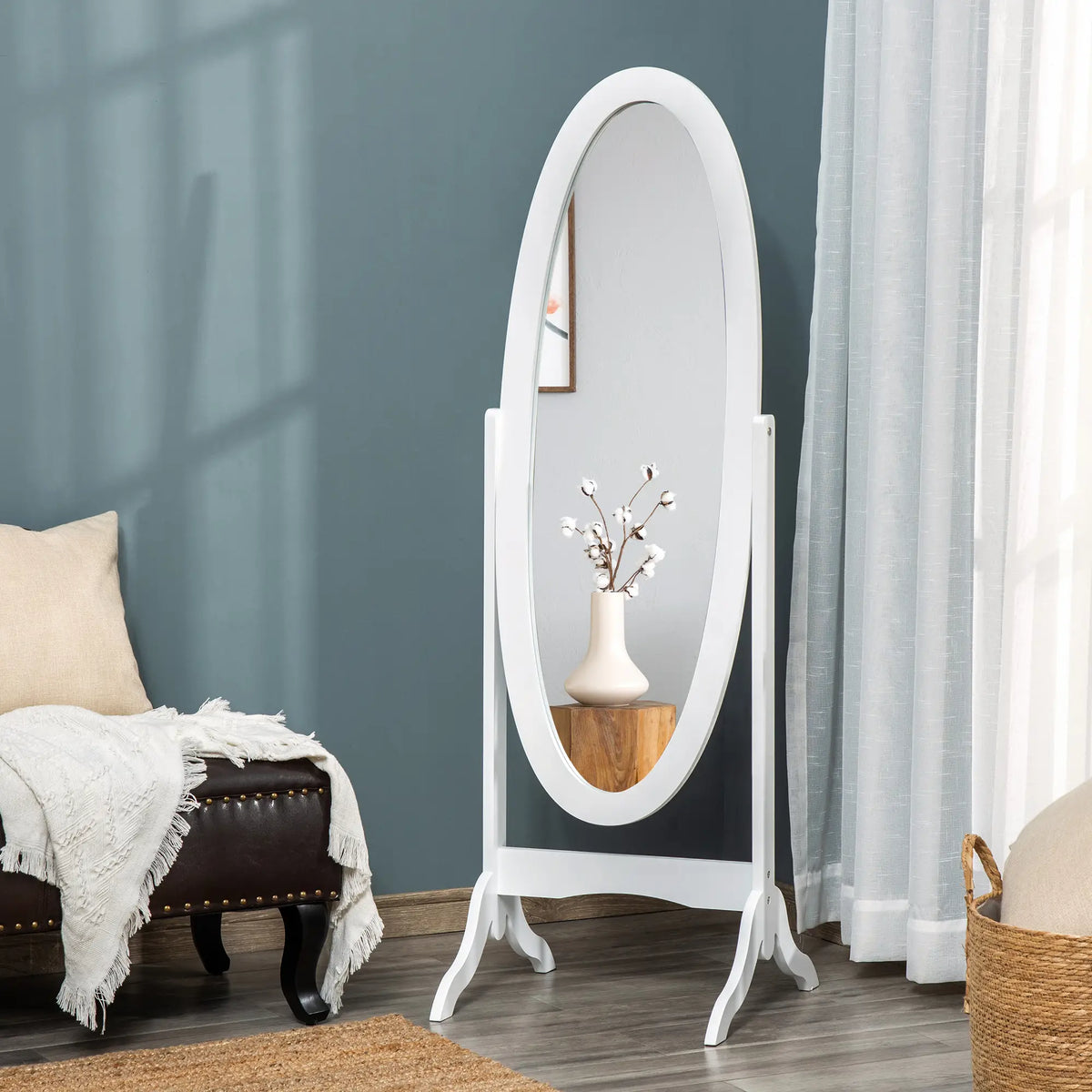 Full Length Floor Mirror, Adjustable Angle Oval Frame, White Full Length Mirrors at Gallery Canada
