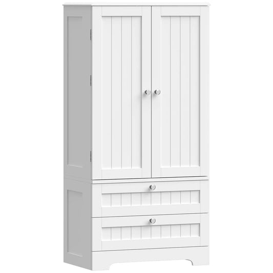 47" Tall Farmhouse Pantry Cabinet, 6 Door Racks, 2 Drawers, White Kitchen Pantry Cabinets White at Gallery Canada