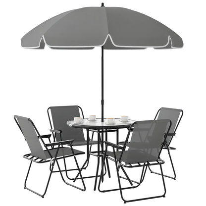 6-Piece Patio Dining Set, Umbrella, Folding Chairs, Glass Table, Grey Bistro Sets at Gallery Canada