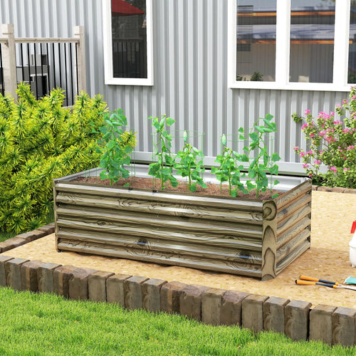 6' x 3' x 2' Raised Garden Bed, Galvanized Planter Box, Light Wood Effect