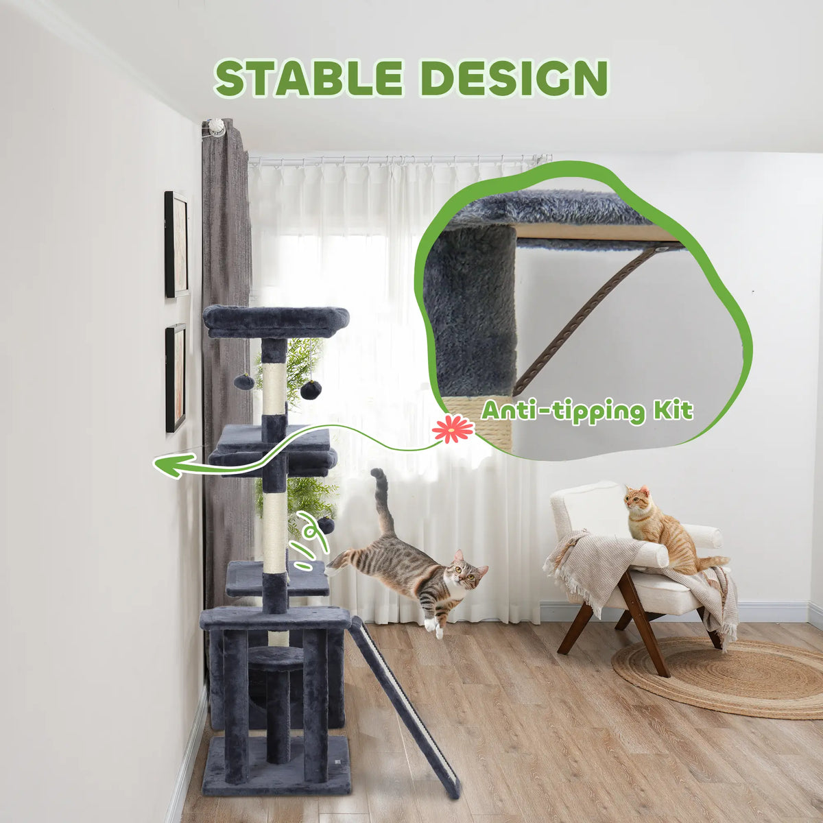 53" Cat Tree, Scratching Posts, Condo, Beds, Platforms, Toy Balls, Dark Grey Cat Towers at Gallery Canada