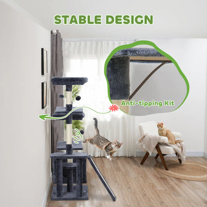 53" Cat Tree, Scratching Posts, Condo, Beds, Platforms, Toy Balls, Dark Grey Cat Towers at Gallery Canada
