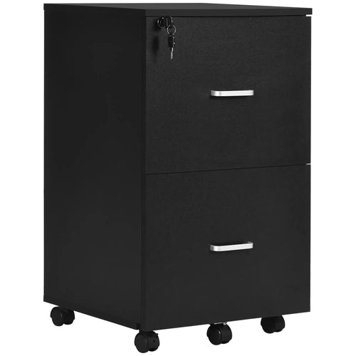 2 Drawer Mobile File Cabinet, Wood Office Filing Cabinet with Lock, Letter and A4 Size, Black