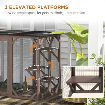 Indoor Outdoor Cat Cage, Catio Enclosure, Small Animal Hutch for Rabbit, Kitten, 3-Level, Lock, Camel Outdoor Cat Enclosures at Gallery Canada