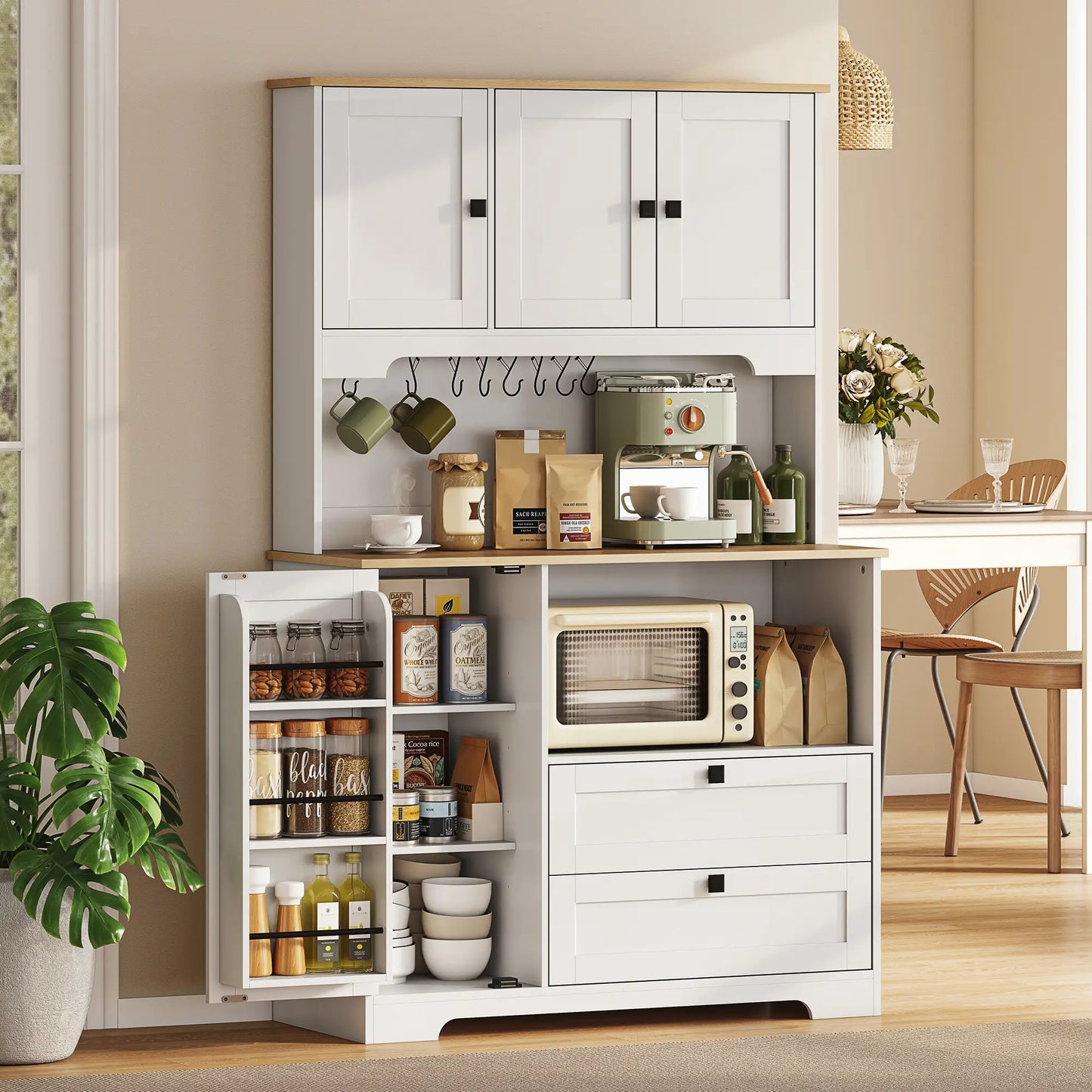 64" Tall Kitchen Pantry Cabinet, 3 Cabinets, 2 Drawers, White Kitchen Pantry Cabinets at Gallery Canada