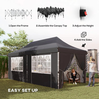 20x10 Pop Up Canopy With 6 Removable Sidewalls, Sand Bags, Grey Pop Up Canopies at Gallery Canada