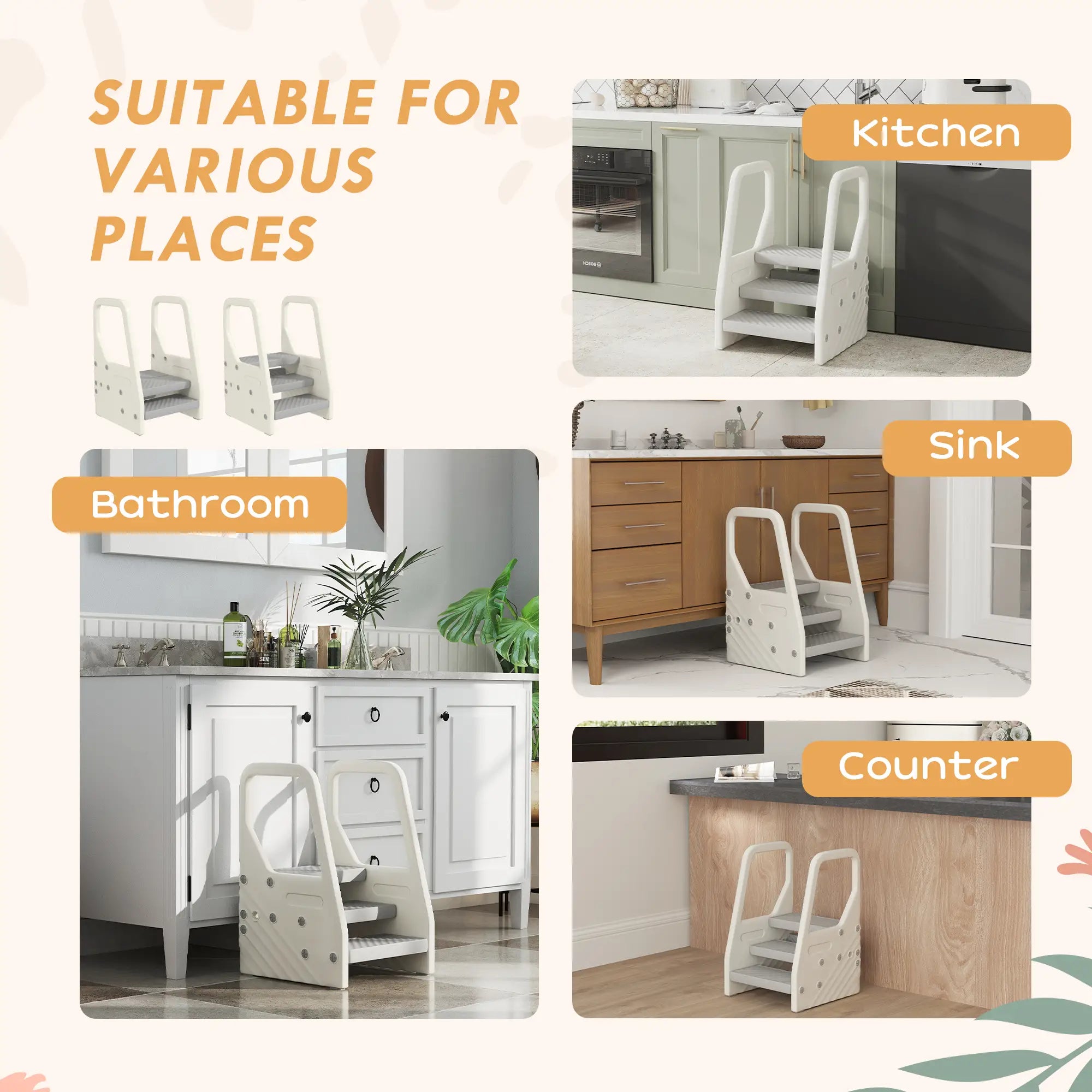 Adjustable Height Toddler Step Stool with Handle, Foot Pads, Grey Toddler & Kids Step Stools at Gallery Canada