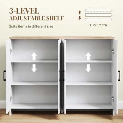 Modern Sideboard Buffet Cabinet, 4 Doors Adjustable Shelves, White Storage Cabinets at Gallery Canada