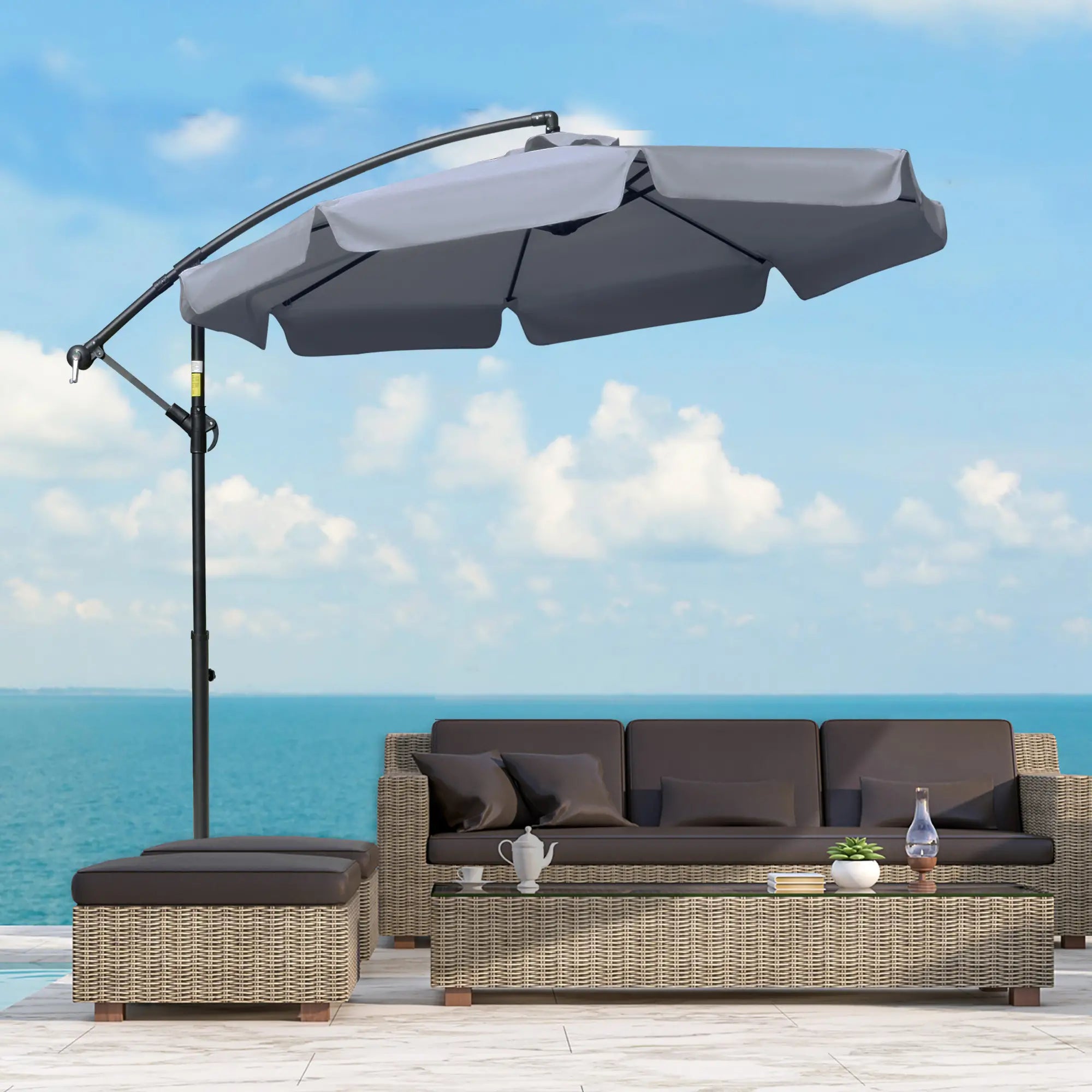9FT Offset Hanging Patio Umbrella, Easy Tilt, Cross Base, 8 Ribs, Dark Grey Cantilever Umbrellas at Gallery Canada