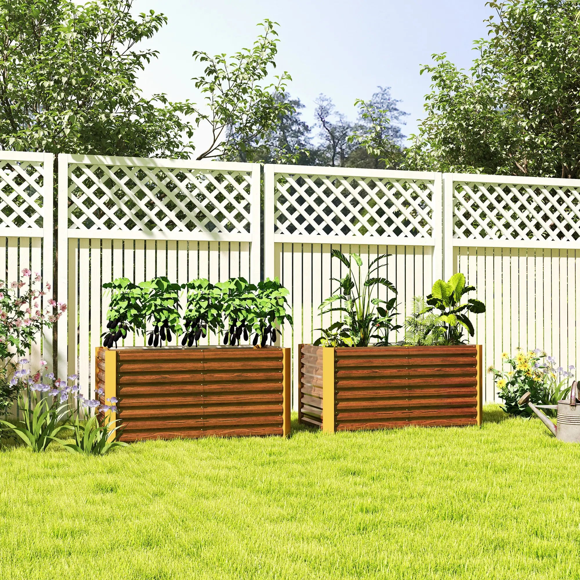 Set of 2 Galvanized Metal Planters, 4' x 2' x 2', Distressed Dark Brown, Dark Brown Raised Garden Beds at Gallery Canada