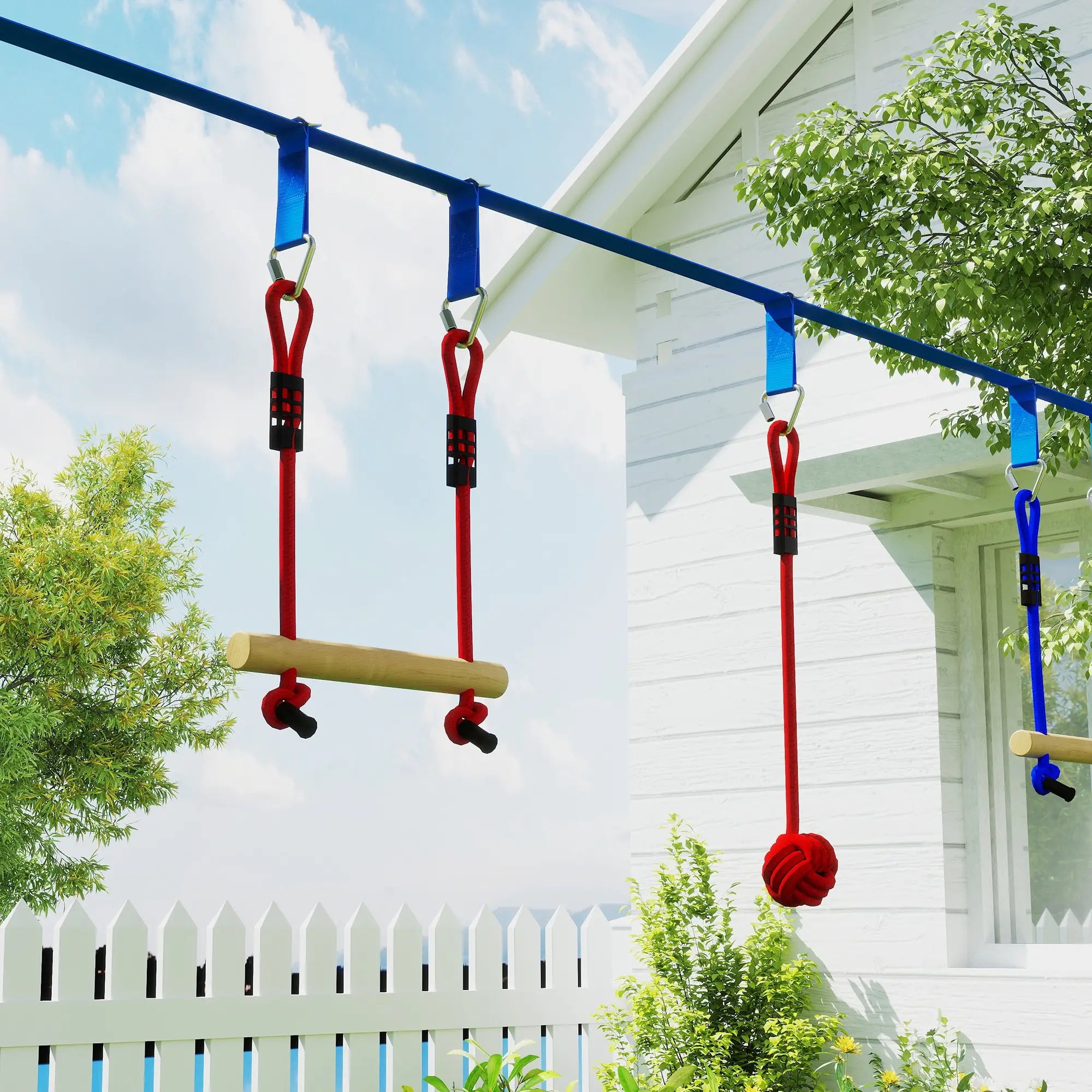 32.8' Kids Ninja Warrior Course, Swing, Monkey Bars, Ladder, Gym Rings, Blue Gym Sets & Swings at Gallery Canada