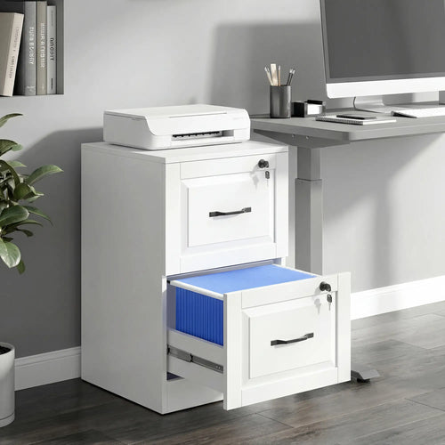 2 Drawer File Cabinet With Lock, Vertical Filing Cabinet, White