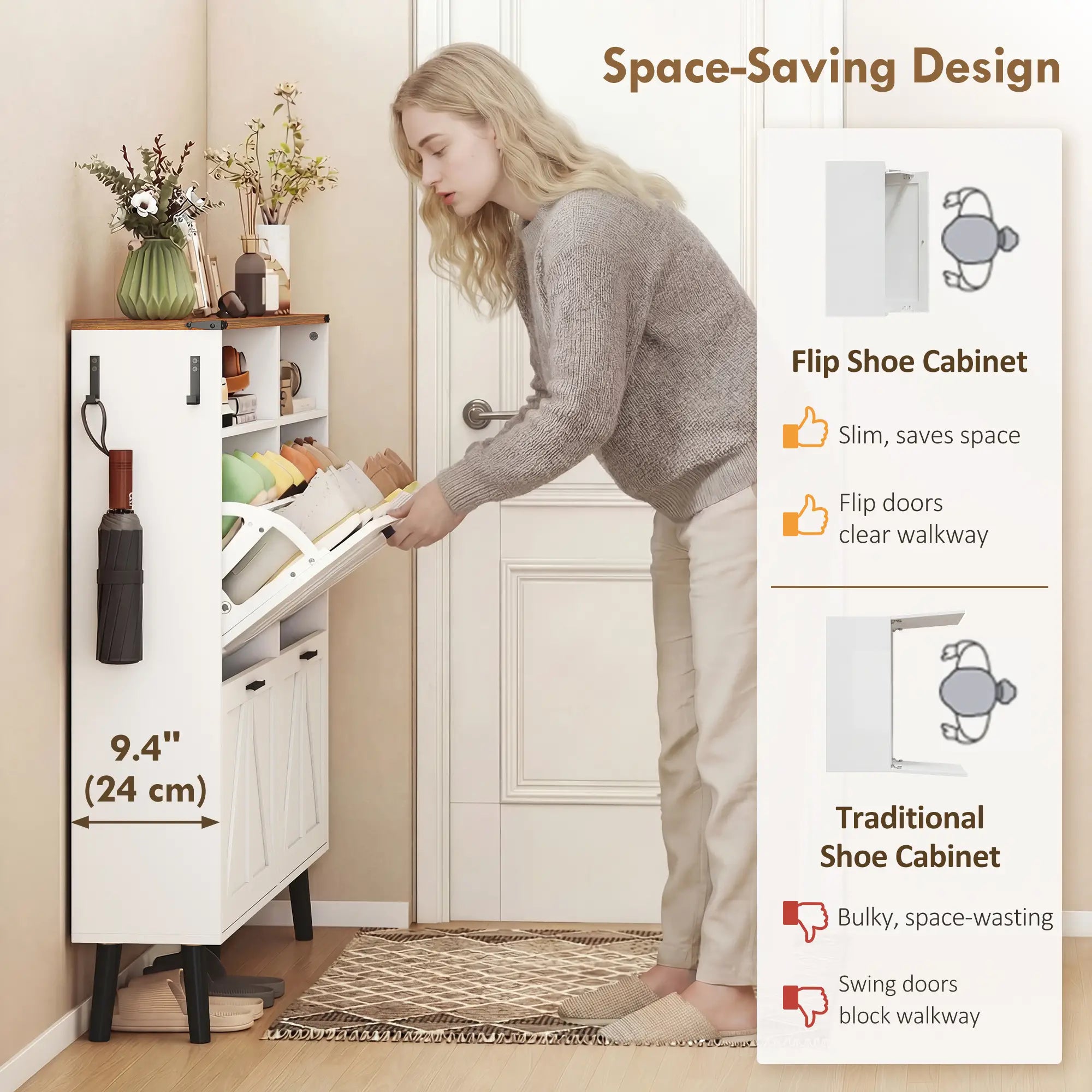 Shoe Storage Cabinet, 4 Flip Drawers, Farmhouse Narrow, Holds 24 Pairs, White Shoe Storage Cabinets & Racks at Gallery Canada