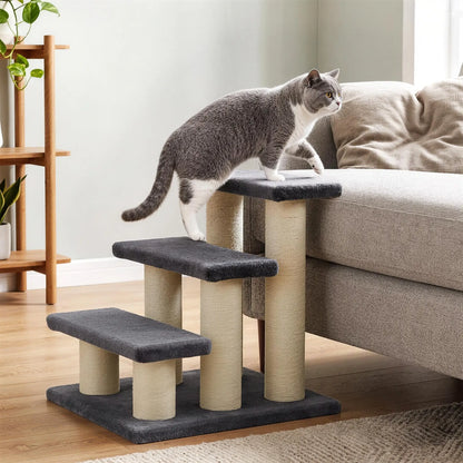 Cat Trees 3 Tier Pet Stairs, Dog Cat Steps Scratching Post, Dark Grey Dog Stairs at Gallery Canada