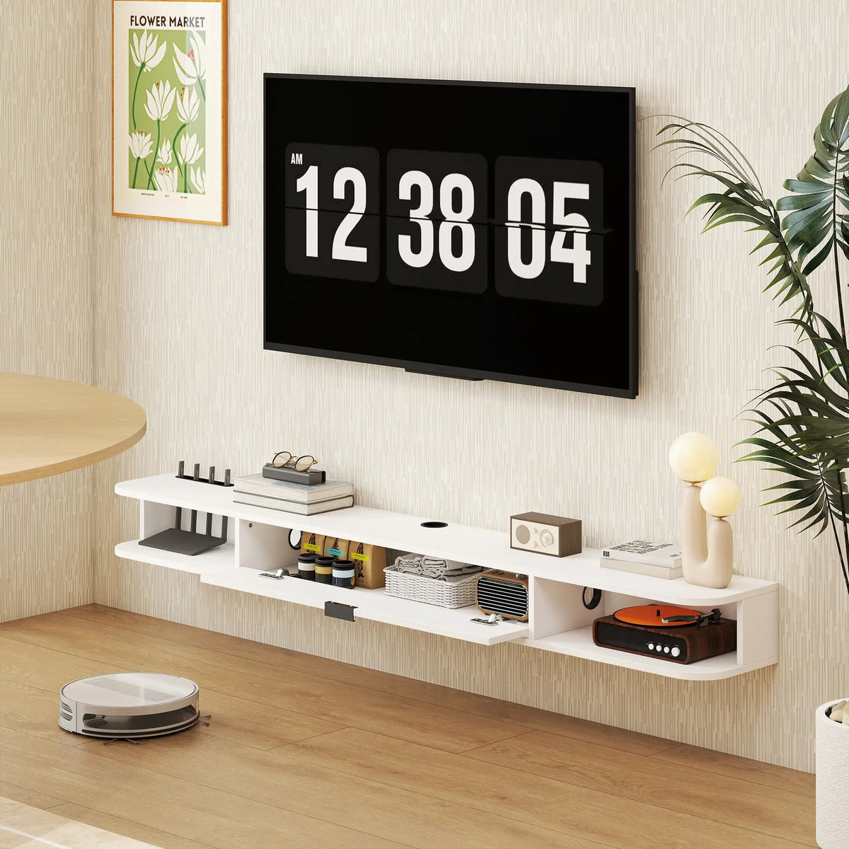71 Inch Floating TV Stand, Wall Mounted Media Console, White TV Stands at Gallery Canada
