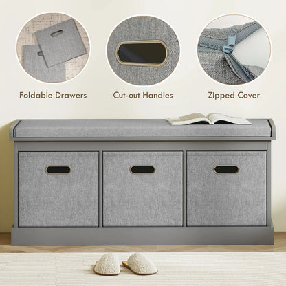 Shoe Storage Bench with Seat, 3 Fabric Drawers, Dark Grey Shoe Storage Cabinets & Racks at Gallery Canada