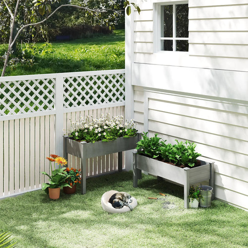 2 Tier Wood Plant Stand, Raised Bed for Flowers Vegetables, Grey