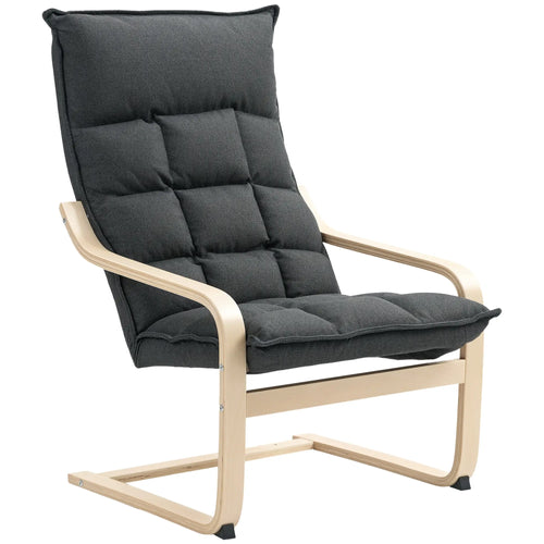 Modern Upholstered Armchair, Curved Leg, Living Room, Dark Grey