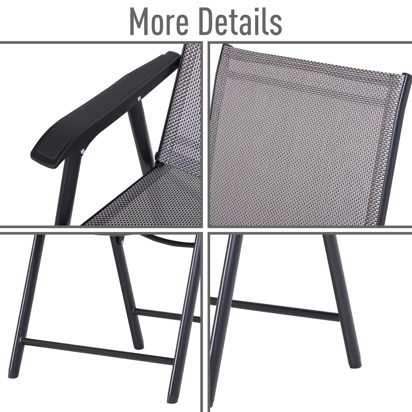 2-Piece Folding Dining Chair Set, Outdoor Furniture with Armrests, Grey Patio Chairs at Gallery Canada