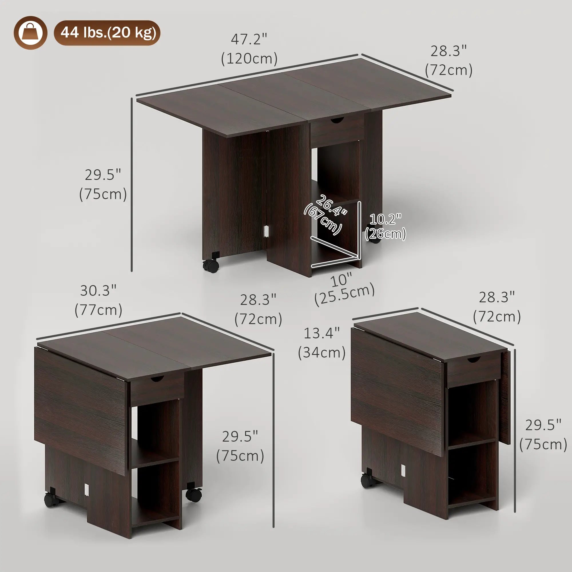 Folding Dining Table, Drop Leaf with Drawer, Storage Shelves, Dark Brown Dining Tables at Gallery Canada