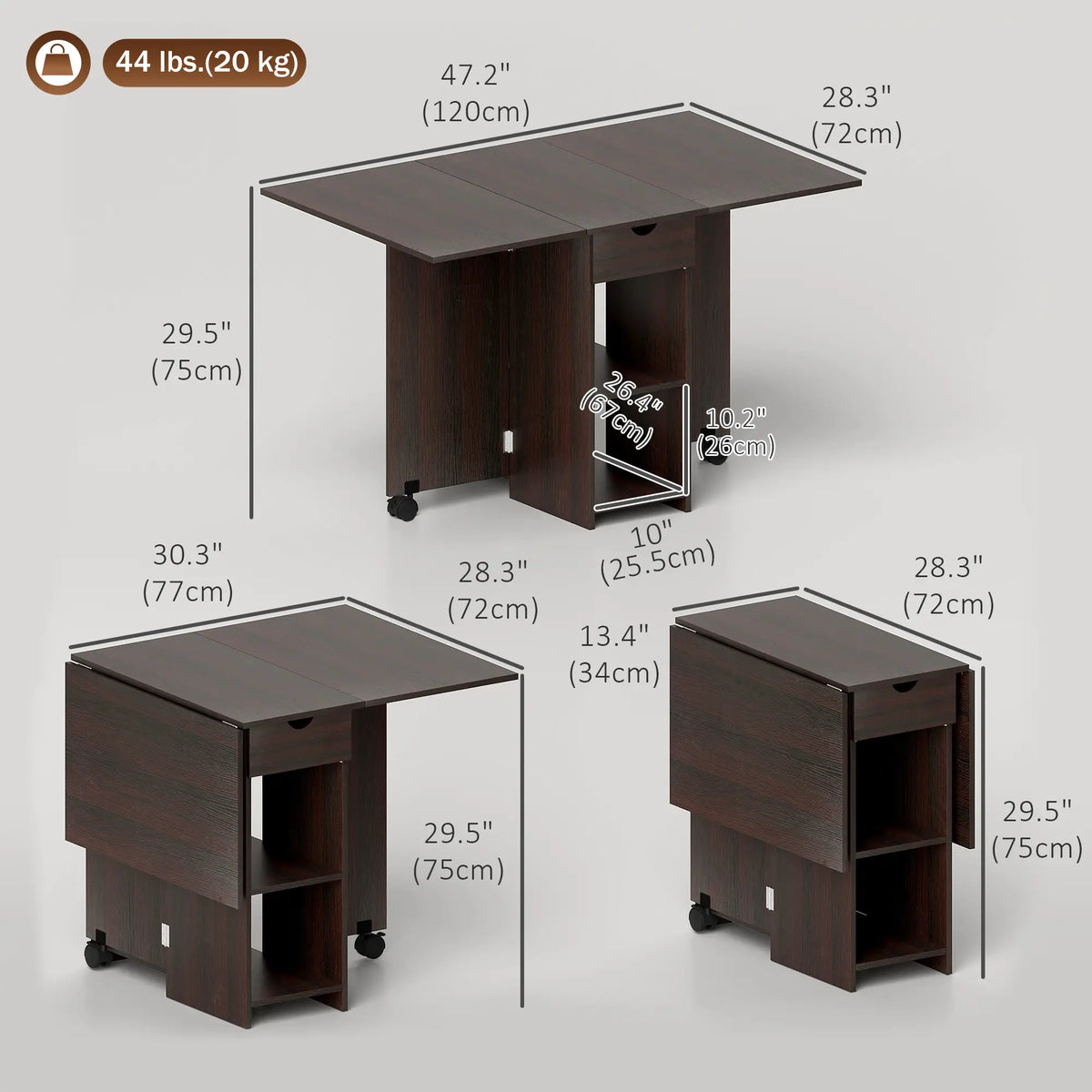 Folding Dining Table, Drop Leaf with Drawer, Storage Shelves, Dark Brown Dining Tables at Gallery Canada