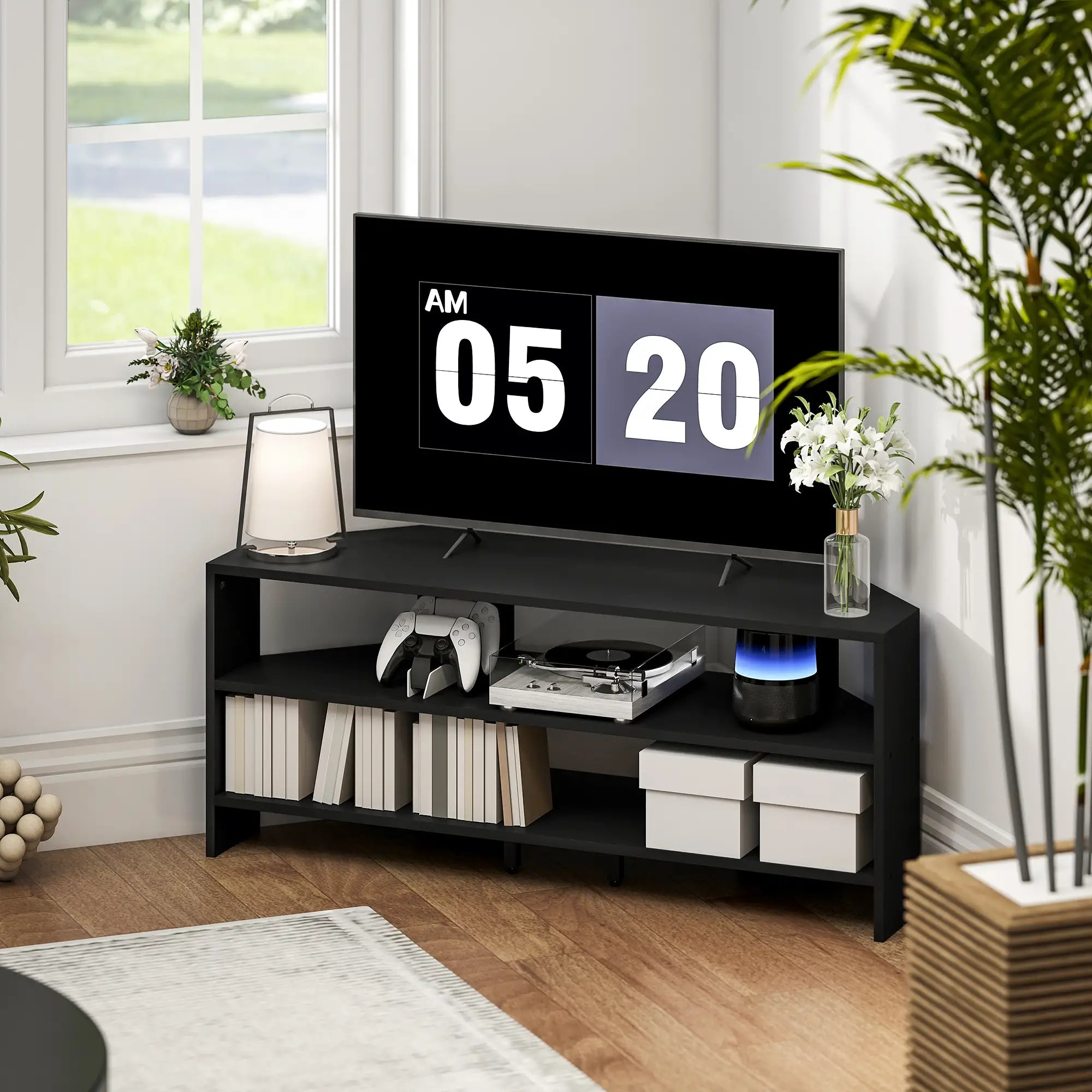 Corner TV Stand, 47 Inch, Modern Table With 2 Shelves, Black TV Stands at Gallery Canada