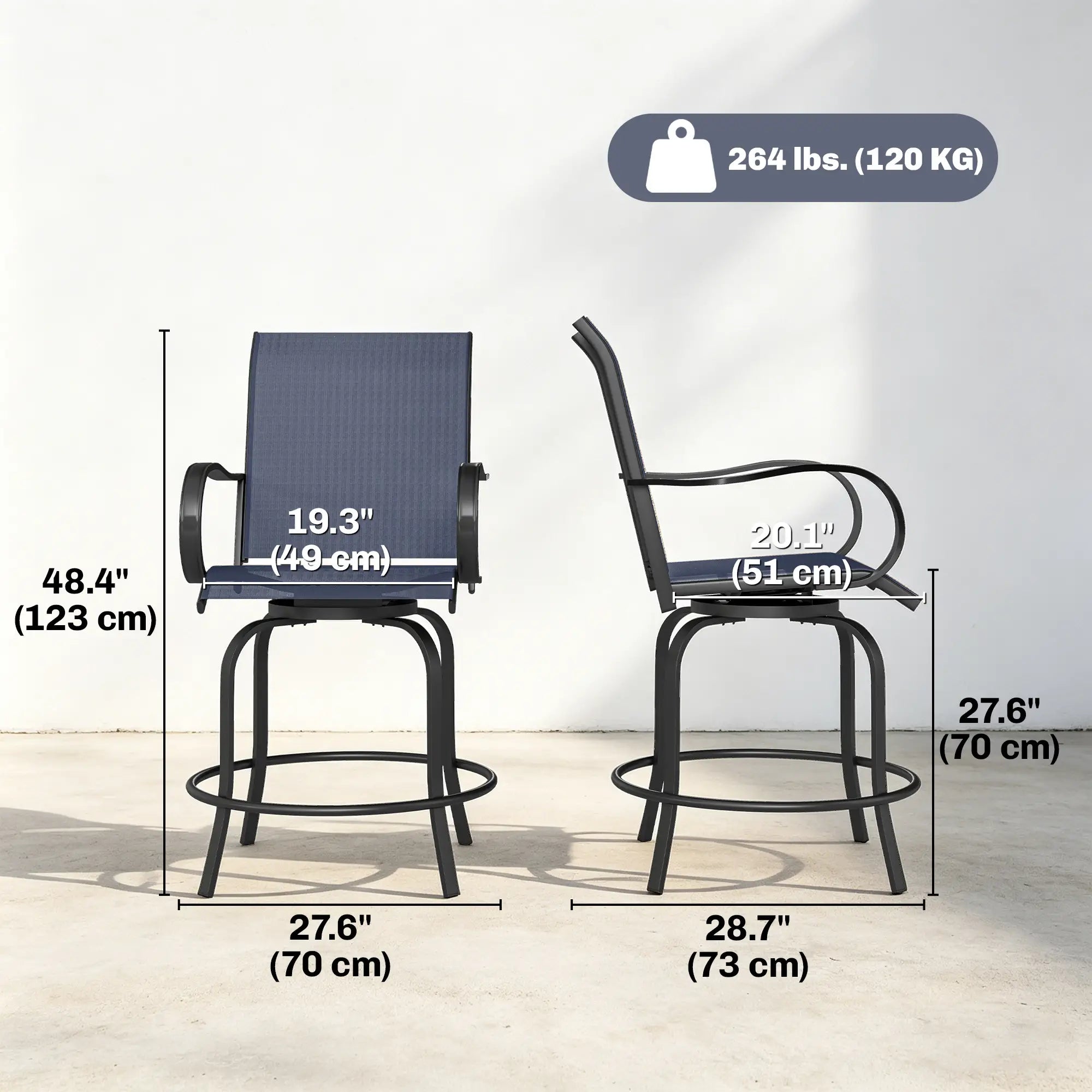 Outdoor Bar Stools Set of 2, 360° Swivel, 26.8