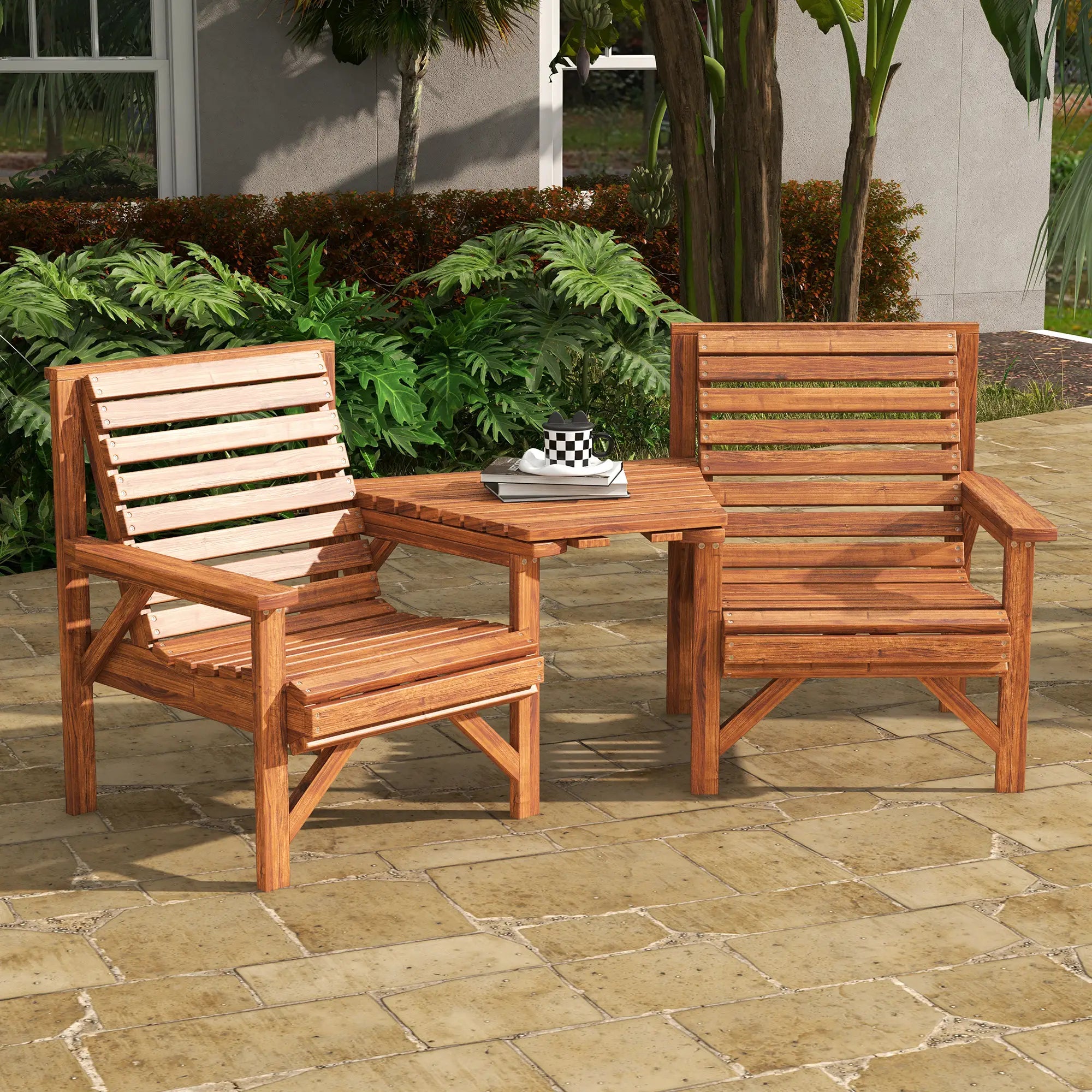 3Pc Outdoor Bench Set for Backyard Balcony, Tan Brown Outdoor Benches at Gallery Canada
