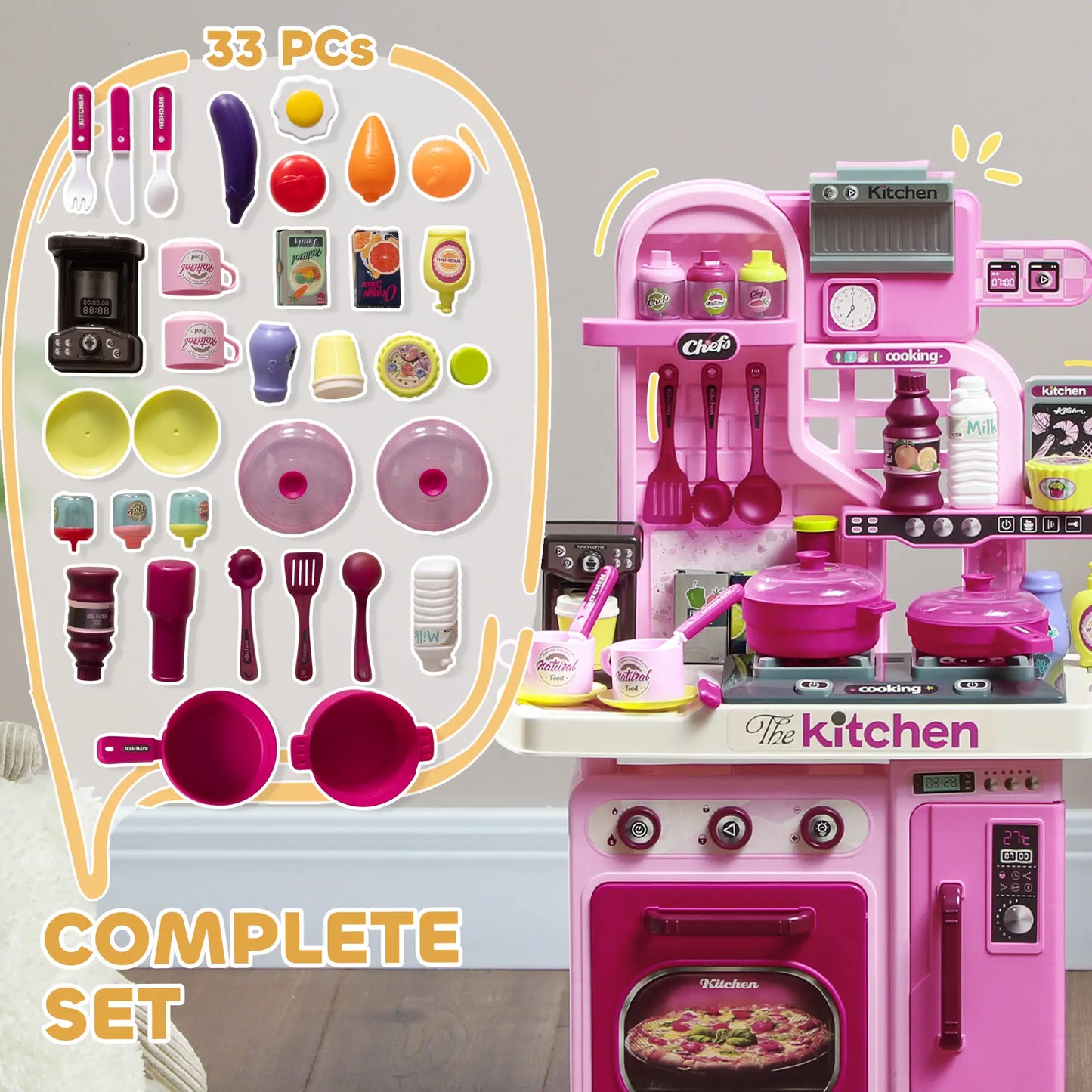 Kids Play Kitchen With 33 Accessories, Lights & Sounds, 3-6 Years Play Kitchen at Gallery Canada