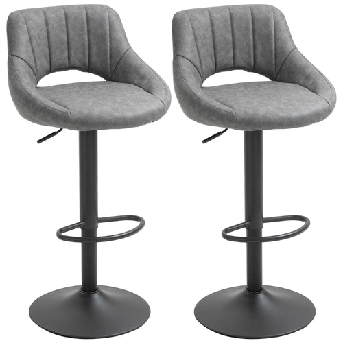 Swivel Counter Height Barstools Set of 2, Adjustable Height, Faux Leather, Grey
