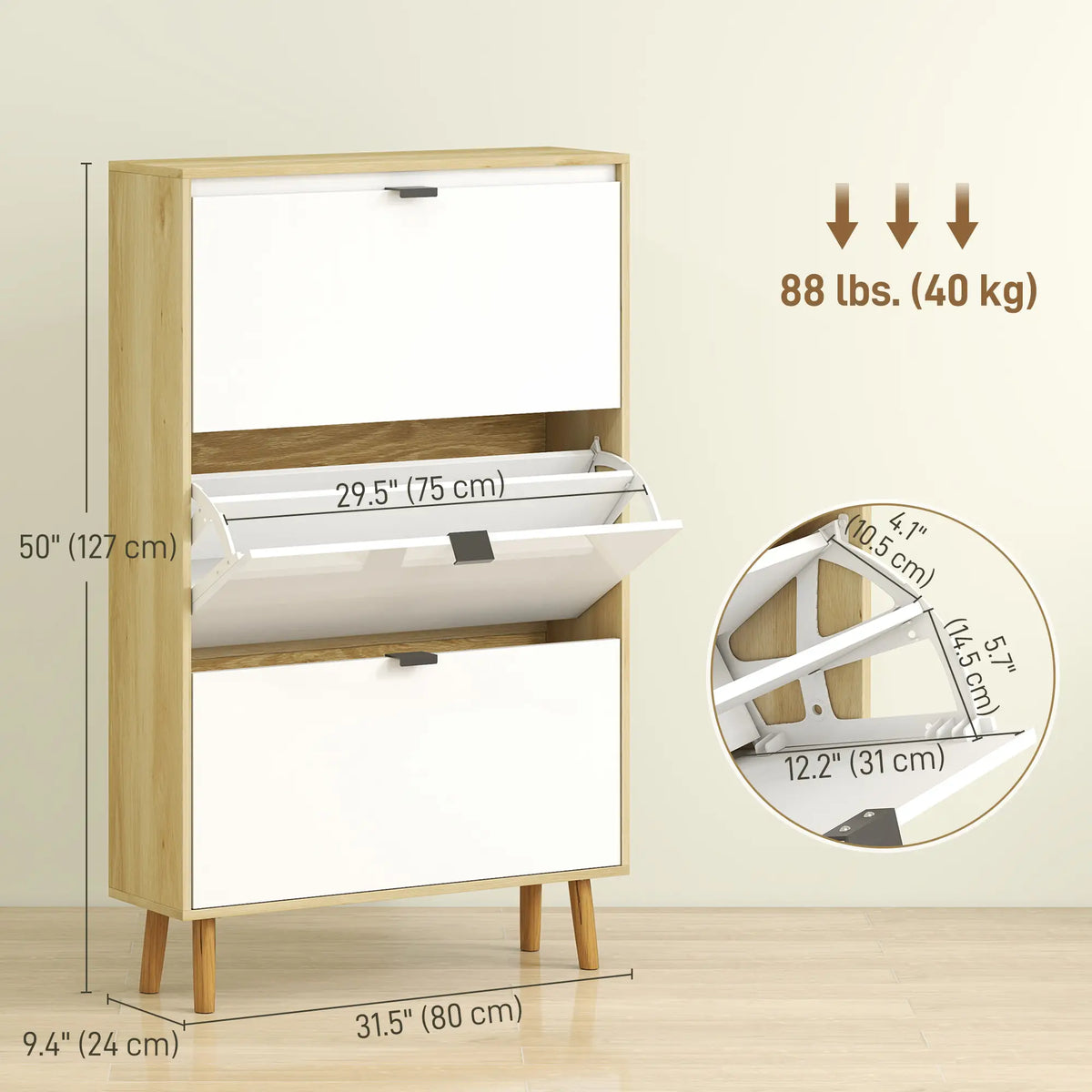 Narrow Shoe Cabinet, 3 Flip Drawers, Adjustable Shelves, Holds 24 Pairs, White Shoe Storage Cabinets & Racks at Gallery Canada