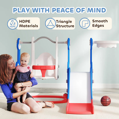 4-in-1 Slide, Swing Set, Basketball Hoop, Climber, Ages 1.5-4, Dark Blue Gym Sets & Swings at Gallery Canada