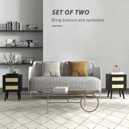 Boho Nightstands Set of 2, 2 Drawers, Bedroom Living Room, Black Bedside Tables at Gallery Canada