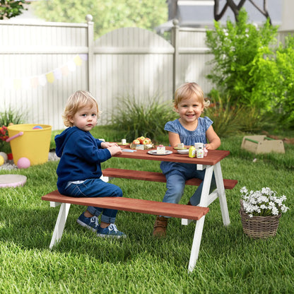 Kids Wooden Picnic Table and Benches Set for 4, Natural Wood Kids Outdoor Furniture at Gallery Canada