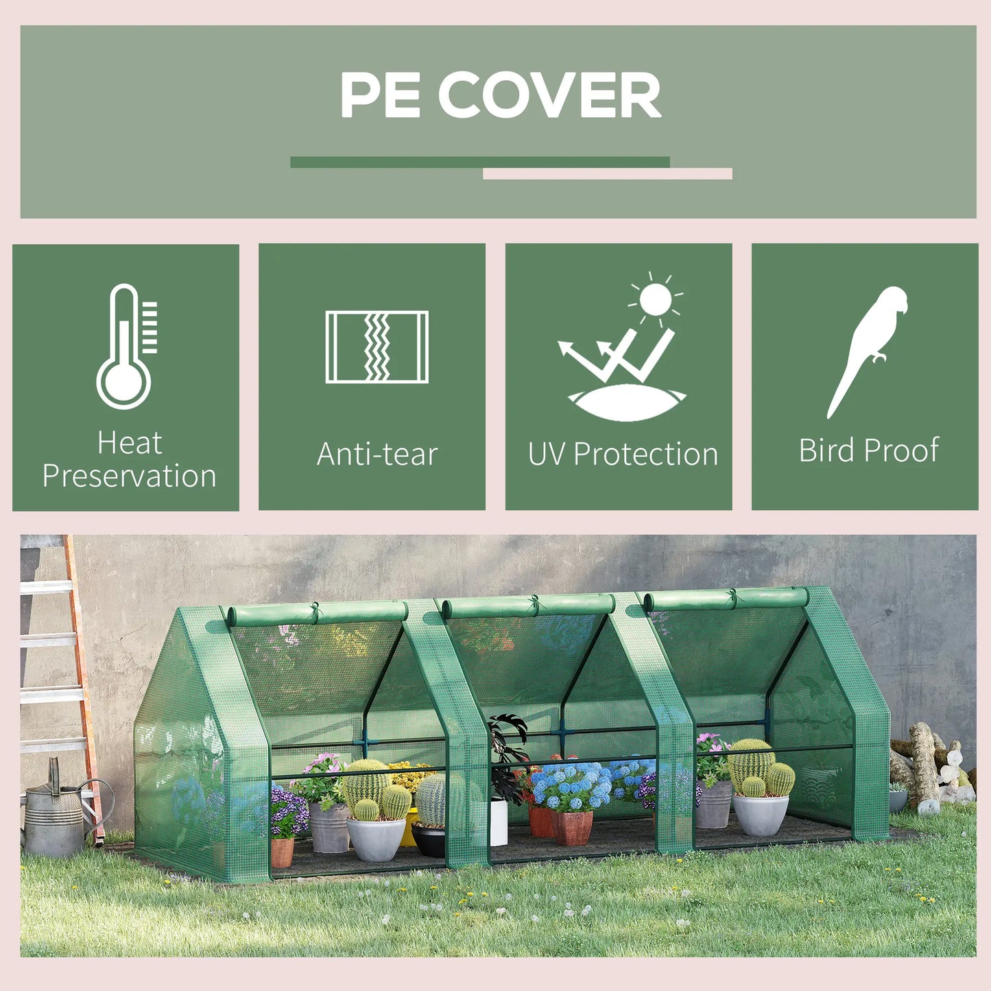 9' x 3' x 3' Mini Greenhouse, PE Cover, Zippered Doors, Green Portable Greenhouses at Gallery Canada
