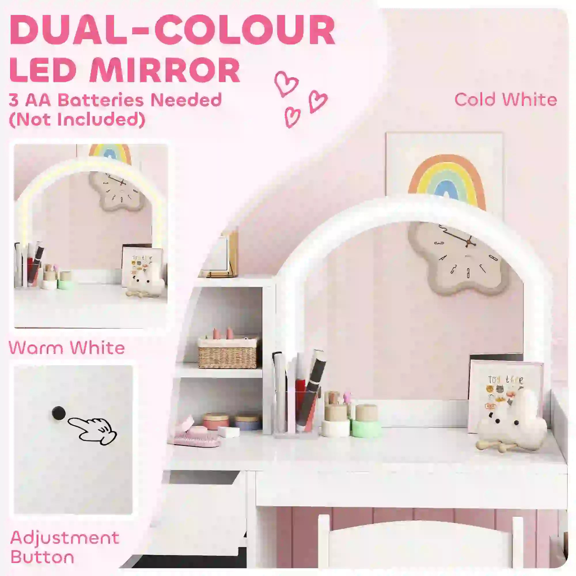 Kids Vanity Set, Toddler Dressing Table and Chair, White Toy Vanity at Gallery Canada